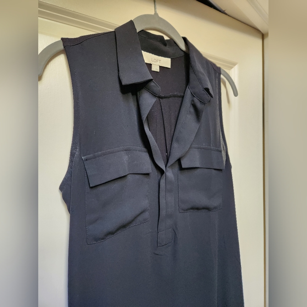 LOFT Black Mixed Media Sleeveless Blouse, Size S - Picture 3 of 5
